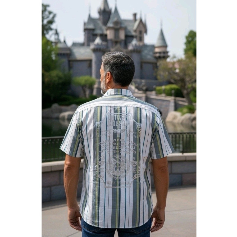 Disney Haunted Mansion Striped Madame Leota Graphic Button Down Shirt Men Sz XXL